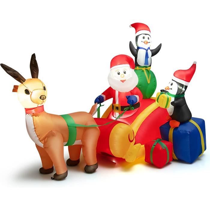 Gonflable Géant Père Noël Et Rennes Gemmy - 2,4m Lumineux Pour Extérieur 16901