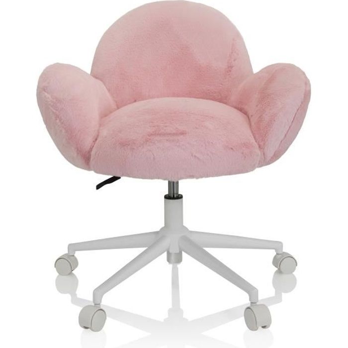 chaise de bureau enfant / chaise enfant kid teddy en peluche synthétique rose hjh office