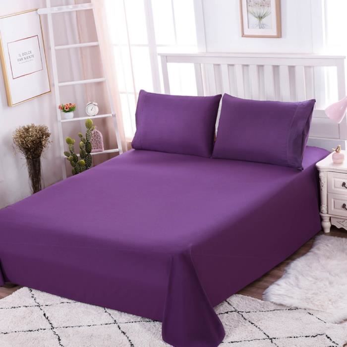 Drap Plat - INSFITY - Violet - 200 x 230 cm - 100% Coton - Anti-plis