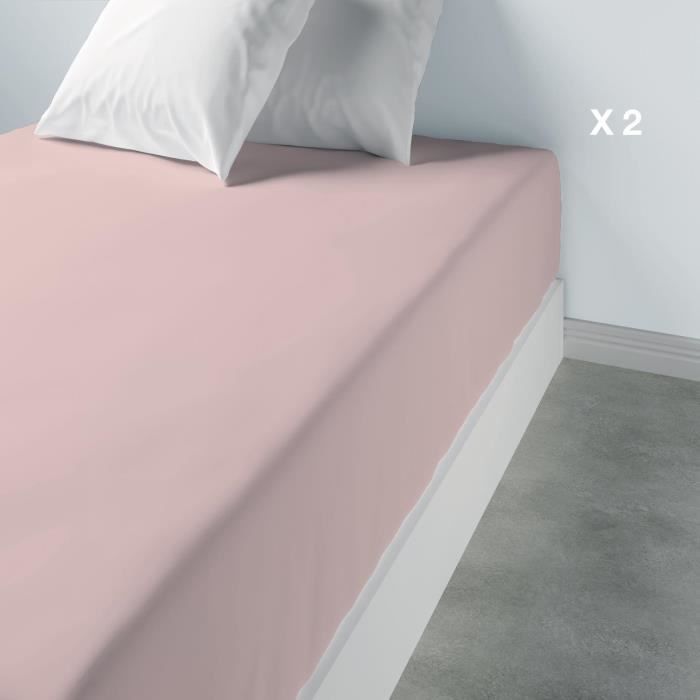 Lot de 2 draps housse uni Coton blush 80 x 200 x 35 cm Les Ateliers du Linge 80 X 200 X 35 BLUSH