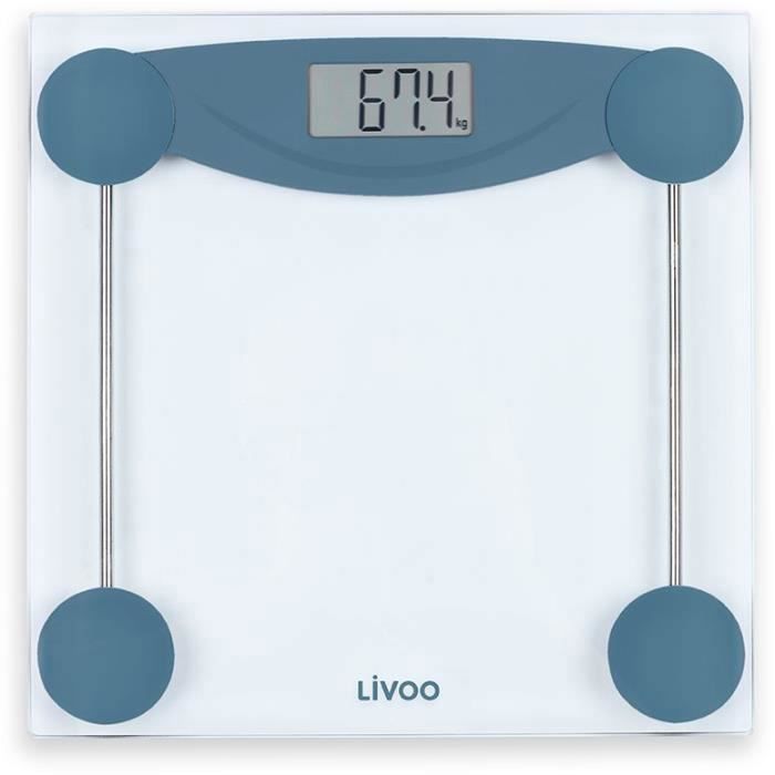 LIVOO DOM426B - Pèse-personne électronique - Plateau en verre trempé et écran LCD - Pesée jusqu’à 18