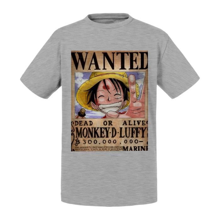 T-shirt Enfant Gris One Piece Monkey D Luffy Recompense 300 Millions De Berry