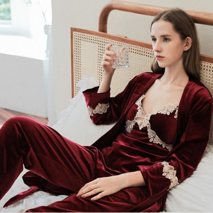 met de klok mee Ambacht Te voet Ensemble pyjama femme 3 pièces en velours avec dentelle et ceinture Sexy et Chaud Hiver Rouge - Cdiscount Prêt-à-Porter met de klok mee Ambacht Te voet Ensemble pyjama femme 3 pièces en velours avec dentelle et ceinture Sexy et Chaud Hiver Rouge - Cdiscount Prêt-à-Porter