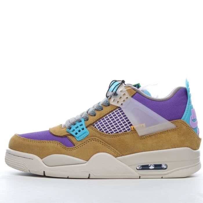 Union BASKETS Homme Femme Union x Air-Jordan 4 Retro Desert Moss DJ5718-300 - Violet - Cuir - Mixte - Adulte - Lacets