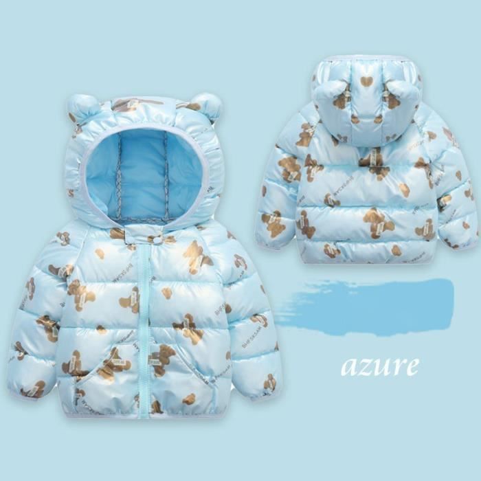 Doudoune Hiver Enfants à Capuche Ours - Imprimé Pois Mignons, Léger Rembourré, Vêtement Extérieur Bébé Garçon Fille