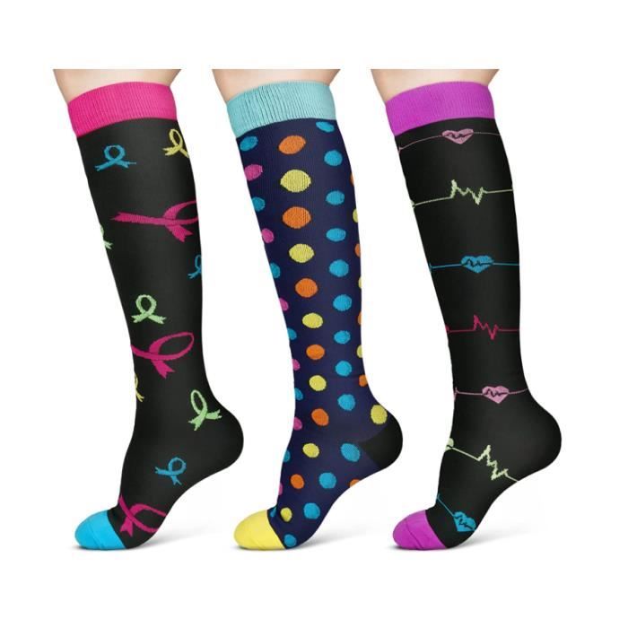 Chaussettes de Compression - Mixte - 3 Paires 15-20 mmHg - Bas de Contention pour Athlétisme