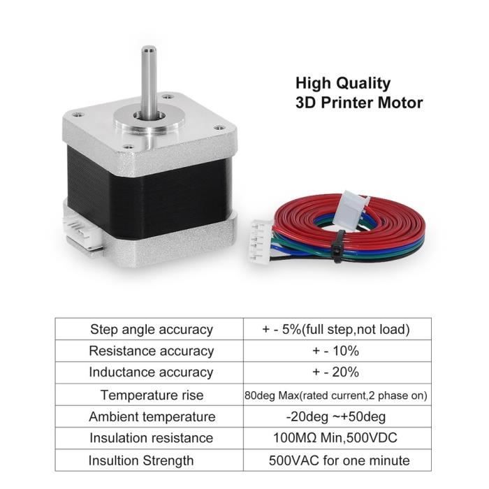 42 x 42 x 34 mm Moteur pas /à pas Nema 17 Moteur pas /à pas 2 phases 4 fils 1,8 degr/é Pour imprimante 3D