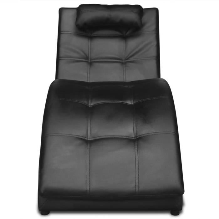 gar's chaise longue bain de soleil avec oreiller noir similicuir 150 x 55 x 72 cm (l x l x h)(4870)