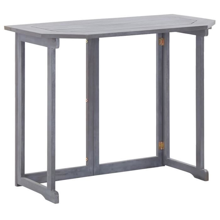 table pliable de balcon - ovonni - bois d'acacia massif - gris - extérieur - jardin