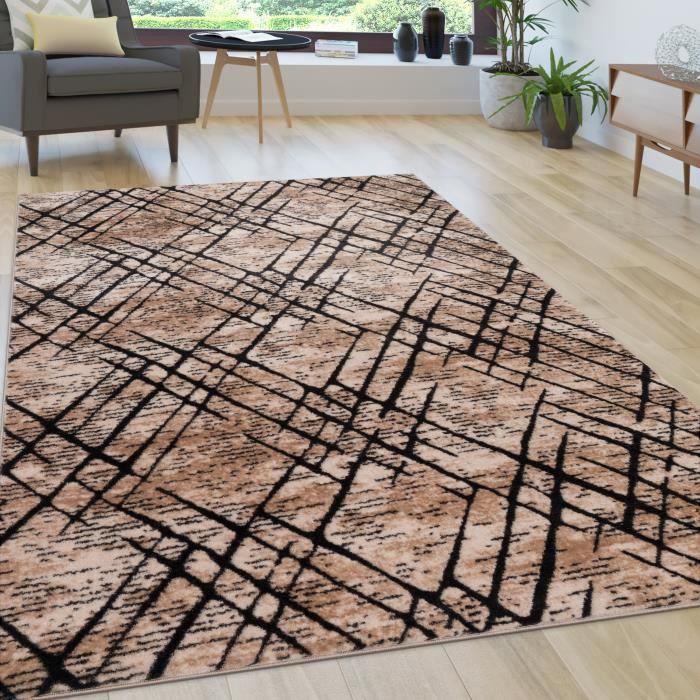 Paco Home Tapis Salon Chambre à Coucher Moderne Floral Brillant Motif Palmier Design Floral Géométrique Effet Haute Profondeur 3D, Dimension:200x290 cm, Couleur:Beige