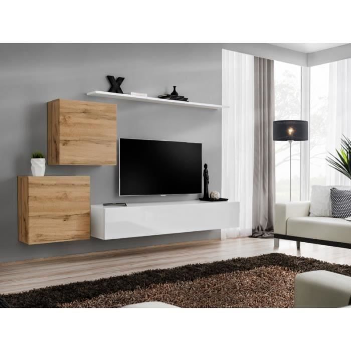 Meuble Tv Mural Switch V Design Coloris Blanc Brillant Et Chene Wotan 40 Blanc Achat Vente Meuble Tv Meuble Tv Mural Switch V Soldes Sur Cdiscount Des Le 20 Janvier Cdiscount