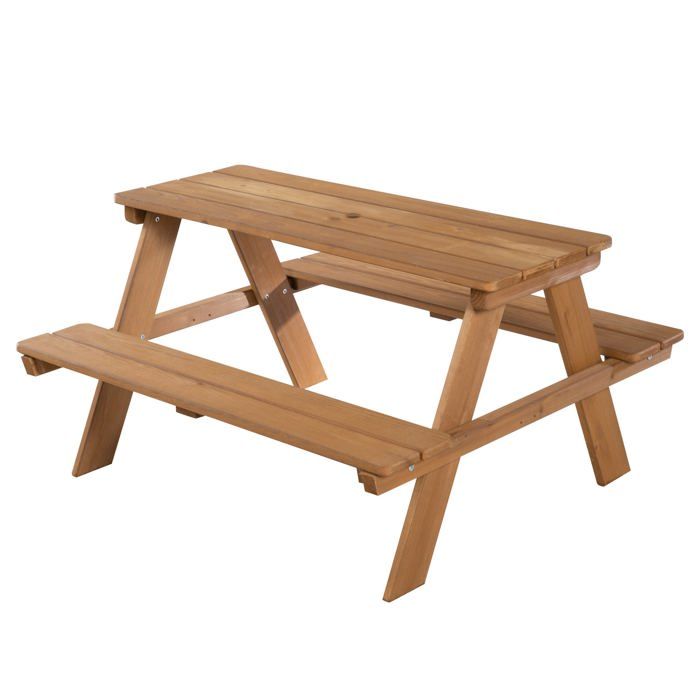RM E-Commerce Table de pique-nique pour 4 enfants avec boite cachette pour jouets Table et bancs de jardin en bois gris 90x85x46cm 