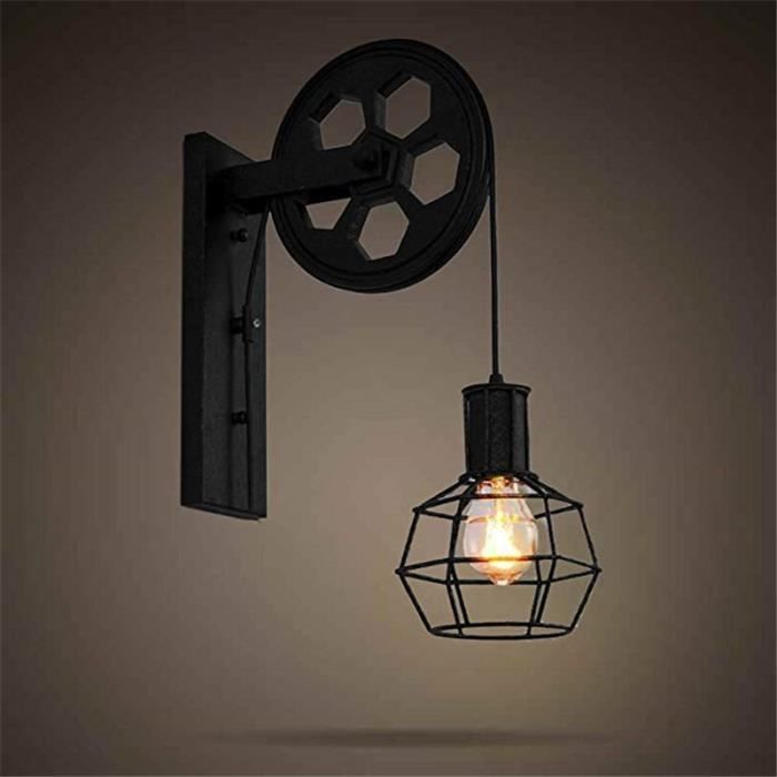 Retro poulie Luminaires de lampe mural parapluie noir Vintage Loft Luminaires de haute qualité Loft mur lumière (NOIR)