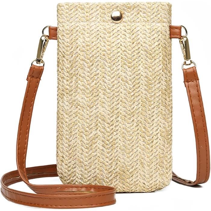Sac Bandoulière Femme Fourre-tout En Paille Tressée Beige - Zippé - Style Plage Bohème - Neuf Sans étiquettes
