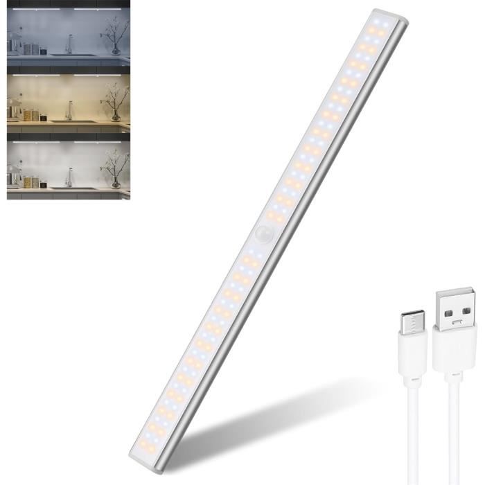 2x Reglettes LED 30 Cm Rechargeables - Détecteur De Mouvement, 3 Couleurs, Luminosité Réglable - Pour Placards, Escaliers, Armoires