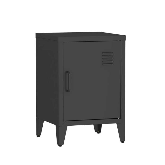 Table de chevet en acier noir. 1 porte. casier. chambre enfant