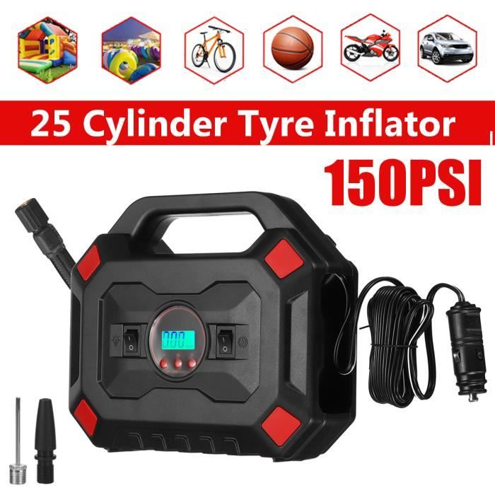 Compresseur Air Numérique LCD Écran GOAMZ Compresseur d’Air Portatif 12V 2,8M Câble pour Vélo Moto Football Compresseur dair Digital Portable Gonfleur Pneus Voiture avec 3 Adaptateurs de Gonflage 