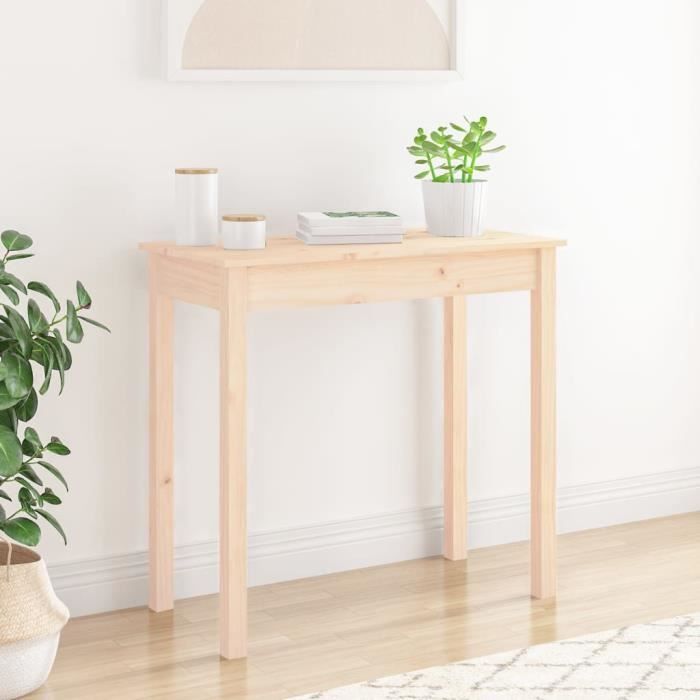 Table Console Bois Massif Pin Blanc 100x35x75 Cm - Table D'Entrée Avec 2 Tiroirs & Étagère