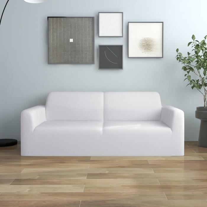 vidaXL Housse extensible de canapé 2 places Blanc Jersey de polyester 332949