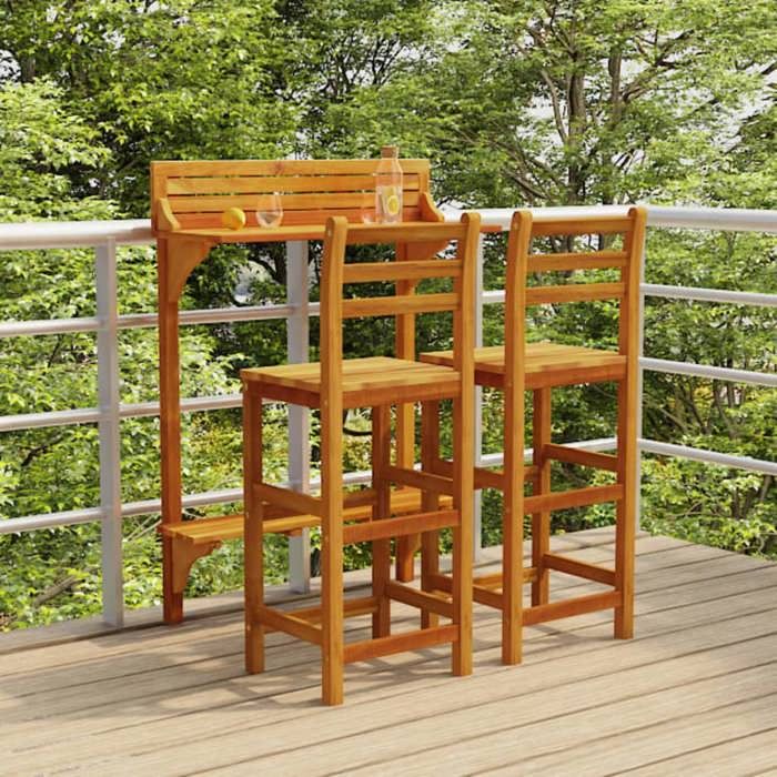 vidaXL Ensemble de Bar de Balcon 3 pcs Mobilier de Patio Table et Tabourets de Bistrot Meubles de Terrasse Extérieur Jardin 3116002