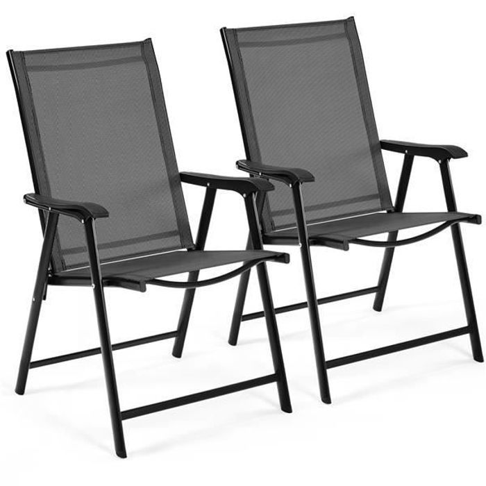Lot de 2 Fauteuils de Jardin Pliantes avec Accoudoirs Chaises dextérieur en Toile Noir - Yaheetech Lot de 2 Fauteuils de Jardin Pliantes avec Accoudoirs Chaises dextérieur en Toile Noir - Yaheetech