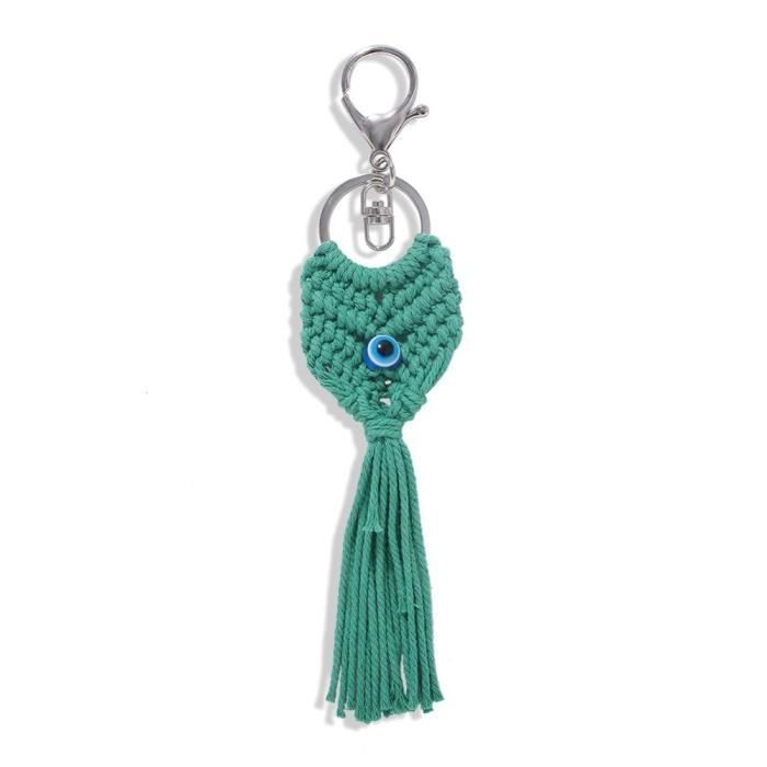 Porte clés femme, grand pompon et perles de verre modèle violine