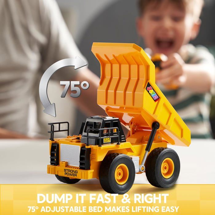 Fisca Camion Benne Télécommandée 11 Canaux – Jouet De Construction Avec Sons, Lumières Et 2 Batteries