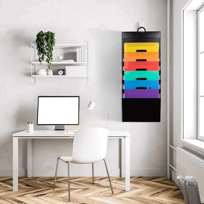 Porte-Revues Mural Blanc - Organisateur Magazines A4 - Acier Carbone - Pour Bureau Salon Cuisine