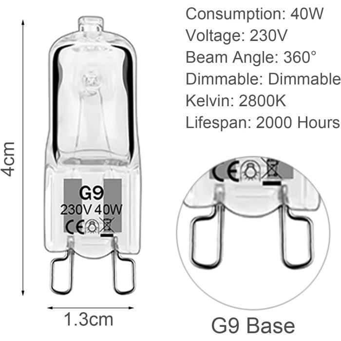Ampoule G9 40W 230V Blanc Chaud 3000K, G9 Ampoules Capsule, Ampoule Halogène G9 Pour Four Micro