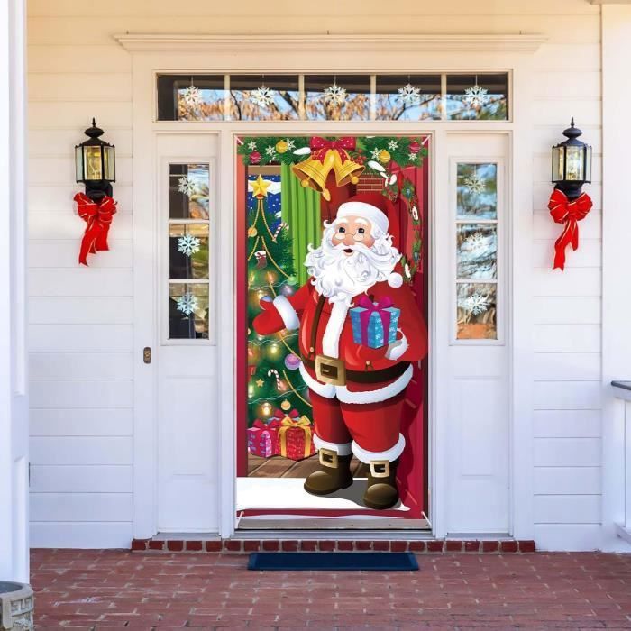 Lot De 5 Bannières De Noël - Décoration De Porte Intérieure/extérieure Avec Motifs Père Noël, Rouge Et Vert, 15 à 20 Cm X 110 à 200 Cm