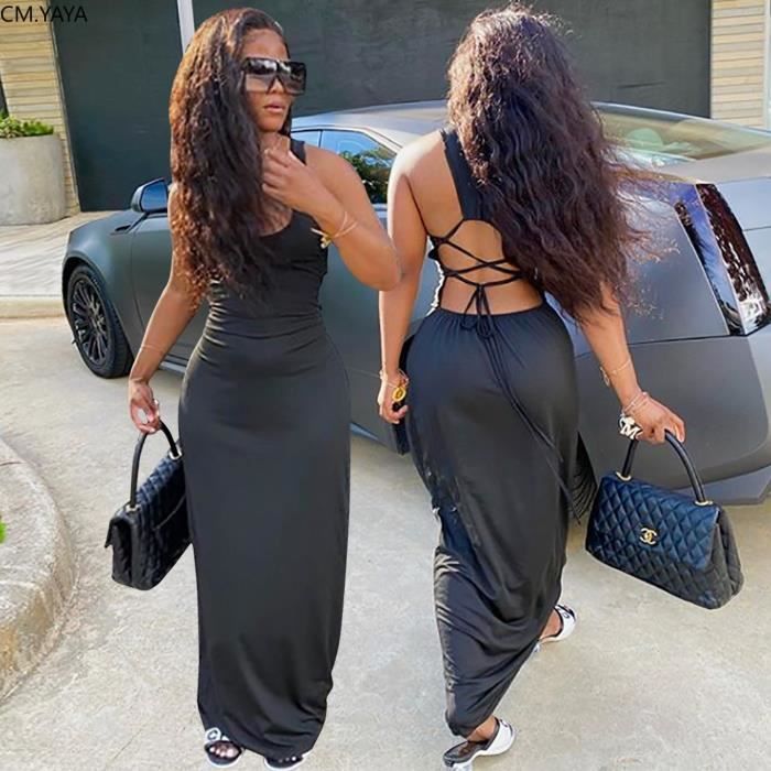 Robe CM.YAYA femmes Streetwear decontracte reservoir o cou a lacets dos ouvert mince robe Maxi mode sans manches Type Orange Blanc Cdiscount Pret a Porter