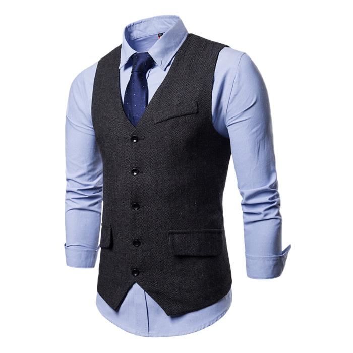 Homme Gilet de Costume Slim Fit Formelle Tweed Gilets Couleur Unie Fete Classique Gilets Col V Business Costume Gilet noir Noir Cdiscount Pret a Porter