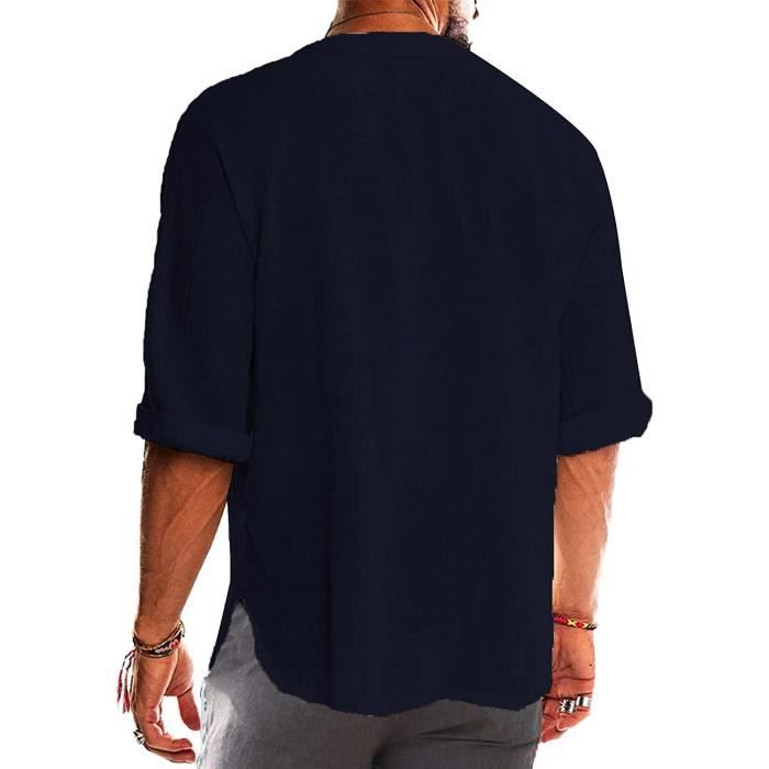 Chemise a Manches 34 en Coton Lin pour Homme Vintage Medievale Vetements Viking a Lacets Pirate chemisette Bleu marine Cdiscount Pret a Porter
