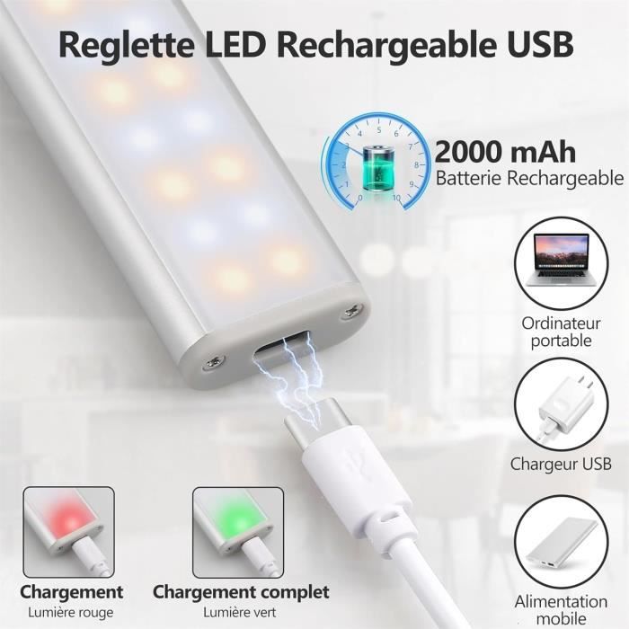 DFGOTOP Reglette 96 LED Cuisine Rechargeable USB, 35CM LED Lampe de