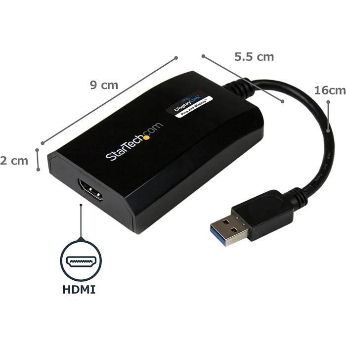 StarTech.com Convertisseur USB vers HDMI audio vidéo - Double
