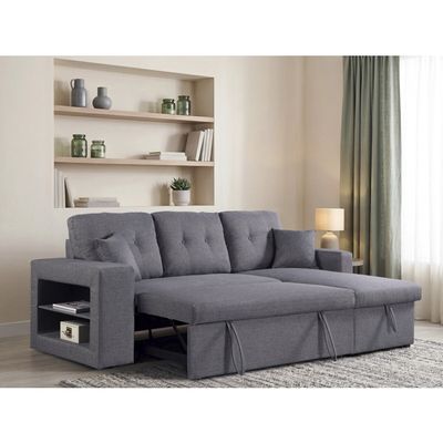Canapé D'angle Convertible Sophia Luxe 5 Places - Tissu Lin/PU, 265 X 190.5 Cm, Angle Gauche, Noir/gris