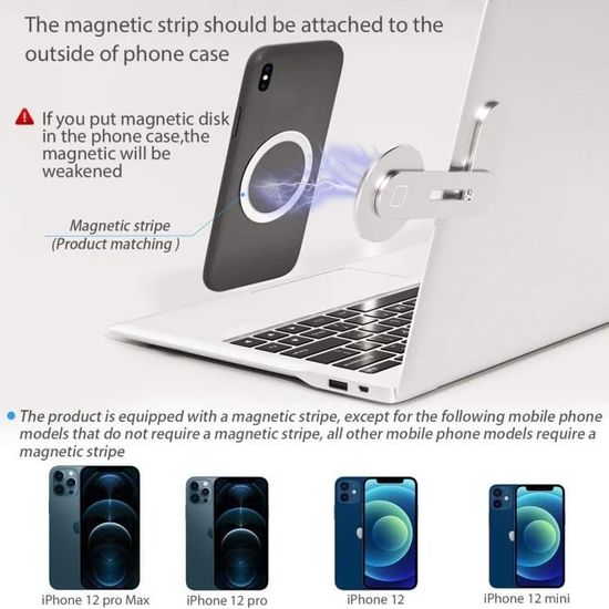 Support de téléphone portable magnétique pour ordinateur portable,  accessoires Magsafe, support de téléphone latéral pliable et réglable pour  moniteur d'ordinateur pour iPhone 13 Pro Max / 13pro / 13