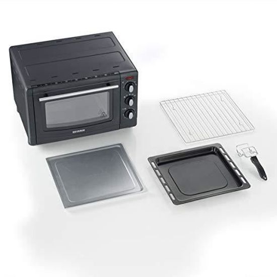 Inclus : Grille et Lèche frites Noir/Inox 1 500 W SEVERIN Mini-Four 20 L TO 2034 Minuteur 60 min 