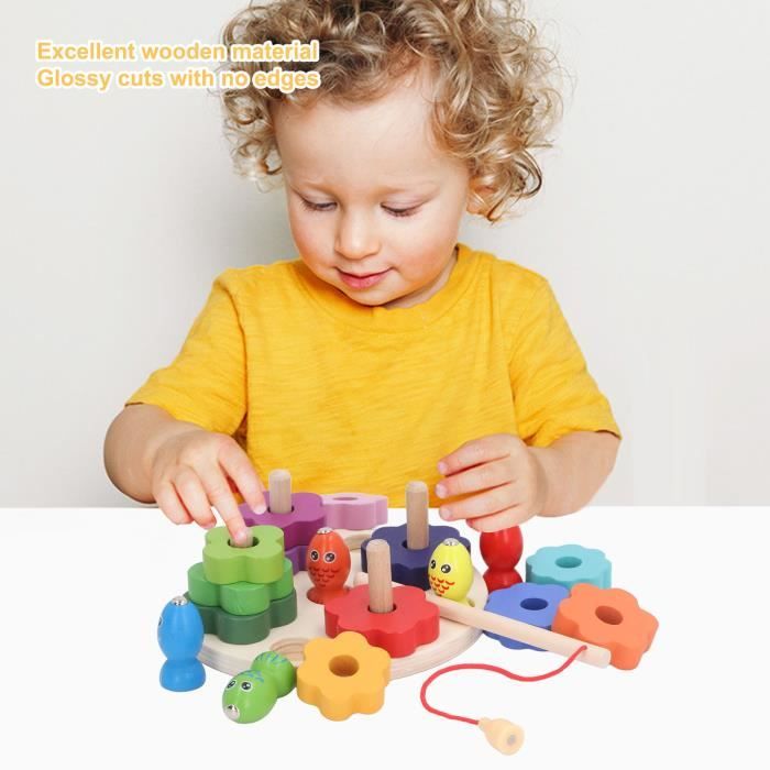 Jeu De Pêche Magnétique En Bois Pour Enfants Dès 2 Ans – 15 Poissons, Canne à Pêche, Boîte Rangement