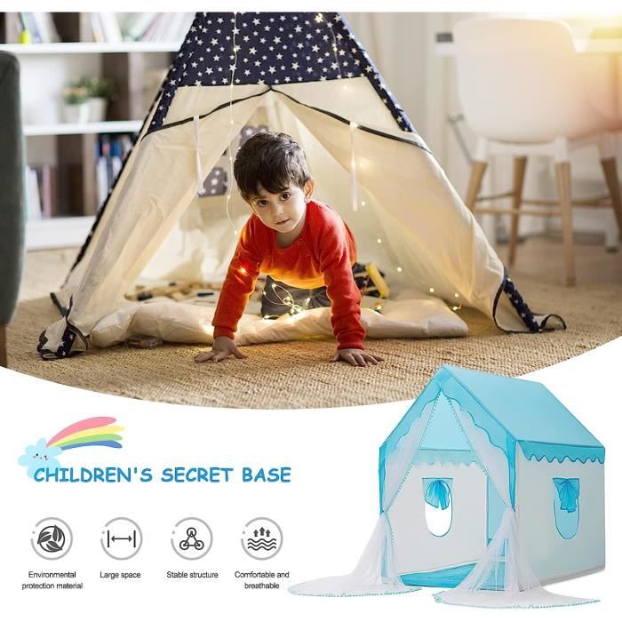 Ergocar Tipi Enfant Fille, Tente Princesse Interieur Château de Rêve, Cabane Garçons Enfant Exterieur, avec Boules Colorées & Lumières D'étoiles, Grande Tente de Jardin, Cadeaux Anniversaire