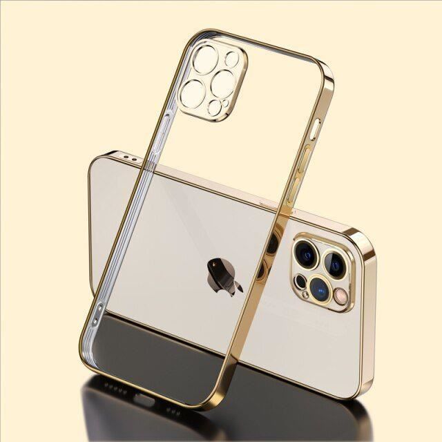 Coque IPhone 6 Plus Transparente Avec Contour Chromé Doré à Pois - Marque NOVAGO - Neuf