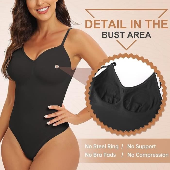 Body Gainant Femme Ventre Plat - Gaine Invisible Sculptante - Bretelles Réglables, Bonnet Amovible - Taille S à XXL - 13