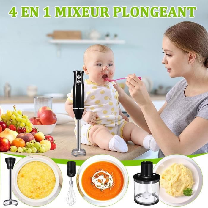 Mixeur Plongeant Coziselect 800W - Set 4 En 1 Avec Hachoir, Fouet Et Tasse 600ml