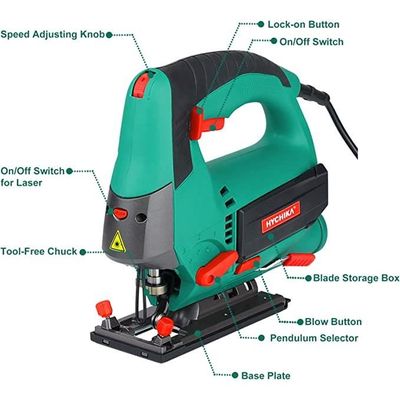 Scie Sauteuse HYCHIKA 800W - 6 Lames Incluses, Guide Laser Et 4 Modes De Coupe
