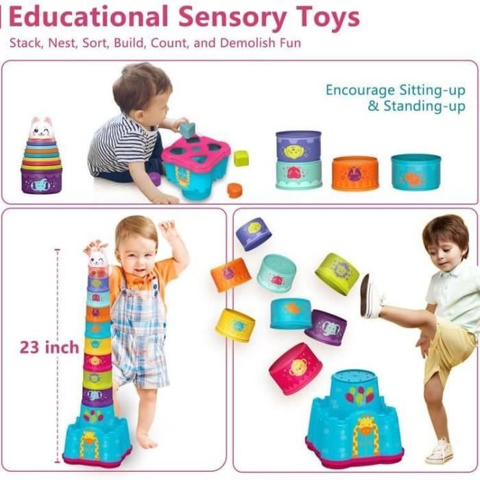 Cubes Empilables Bébé – 8 Tasses Gigognes Colorées, Jouet D'éveil Et De Bain, Motricité Fine, Silicone Souple
