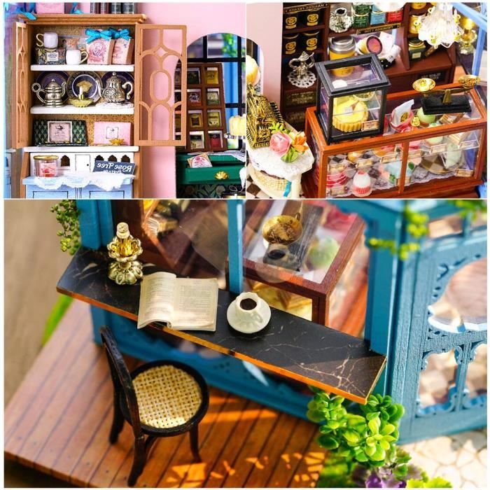 Cutebee Kit Miniature Maison de poupée en Bois avec Meubles et lumières  LED, kit modèle DIY, idée de Mini Maison créative à l’échelle 1:32 (Maison  de