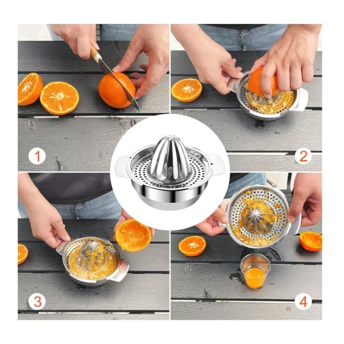 Presse Agrumes Manuel Inox 300ml - Extracteur Citron Facile à Nettoyer Et Lave-Vaisselle