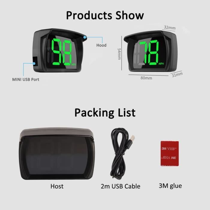 Compteur De Vitesse Numérique Voiture 2,8 Pouces GPS - Affichage Tête Haute Plug & Play KMH