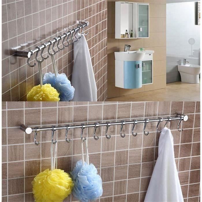 Barre Murale Cuisine 40cm Avec 6 Crochets Amovibles - Rangement Ustensiles En Alliage D'Aluminium Noir