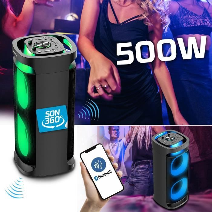 Enceinte Dj Autonome 500W - Son 360° USB Bluetooth 5.0, TWS RADIO FM 2  Entrées Micros Karaoké - Effet LED RVB sur les Boomers - Cdiscount TV Son  Photo